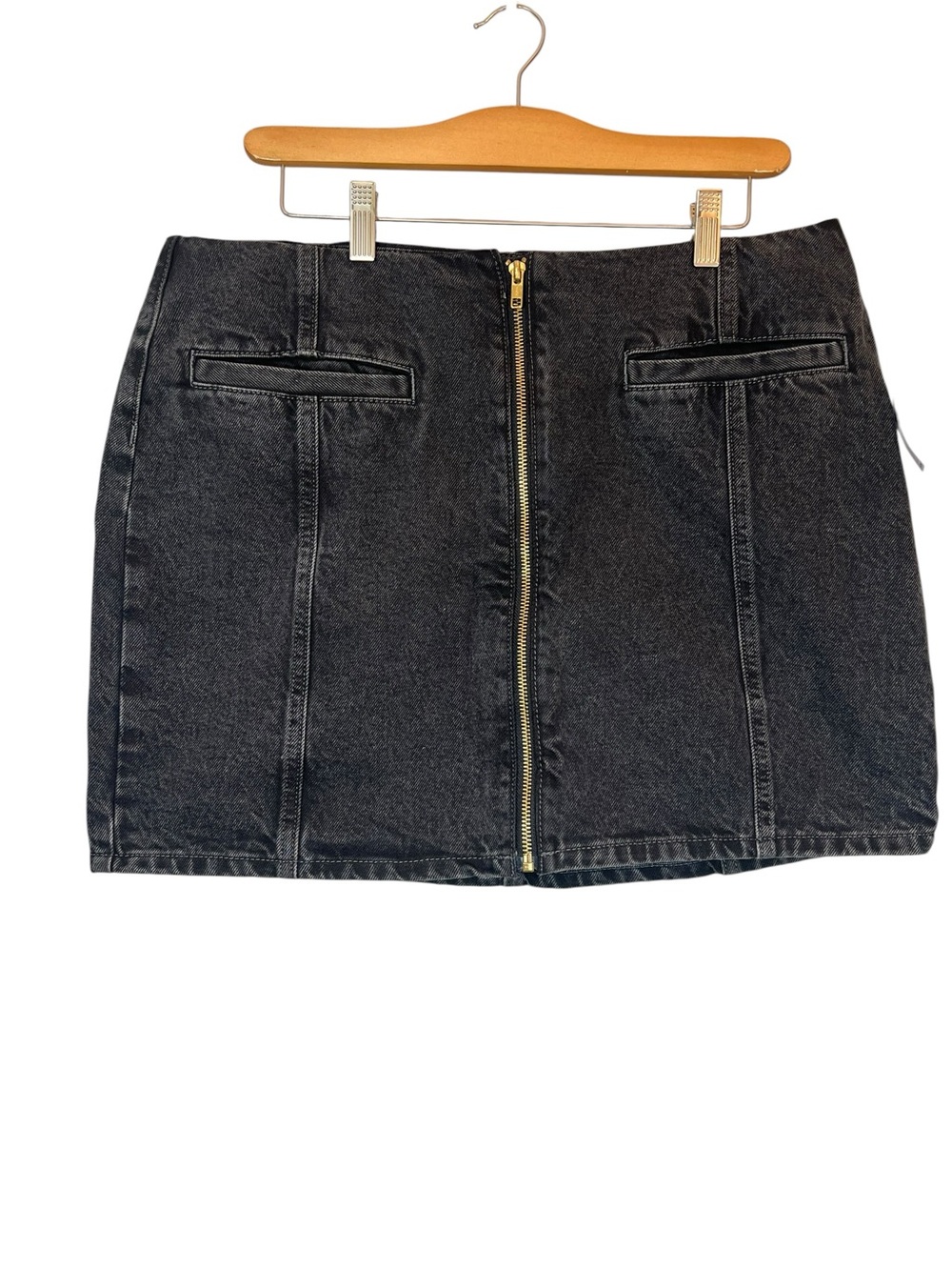 Old Navy Denim Gold Zipper Front MR Mini Skirt in Black Jack Size 12 Grunge Goth